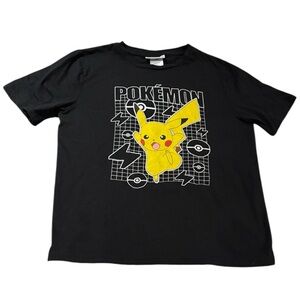 Pokemon Pikachu Graphic Kids Black Short Sleeve T-Shirt - size XL (14-16)